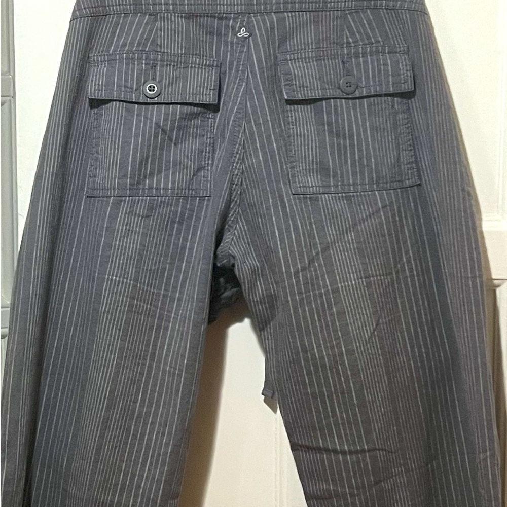 PrAna Grey/White Striped Trousers Linen/Cotton Size 4